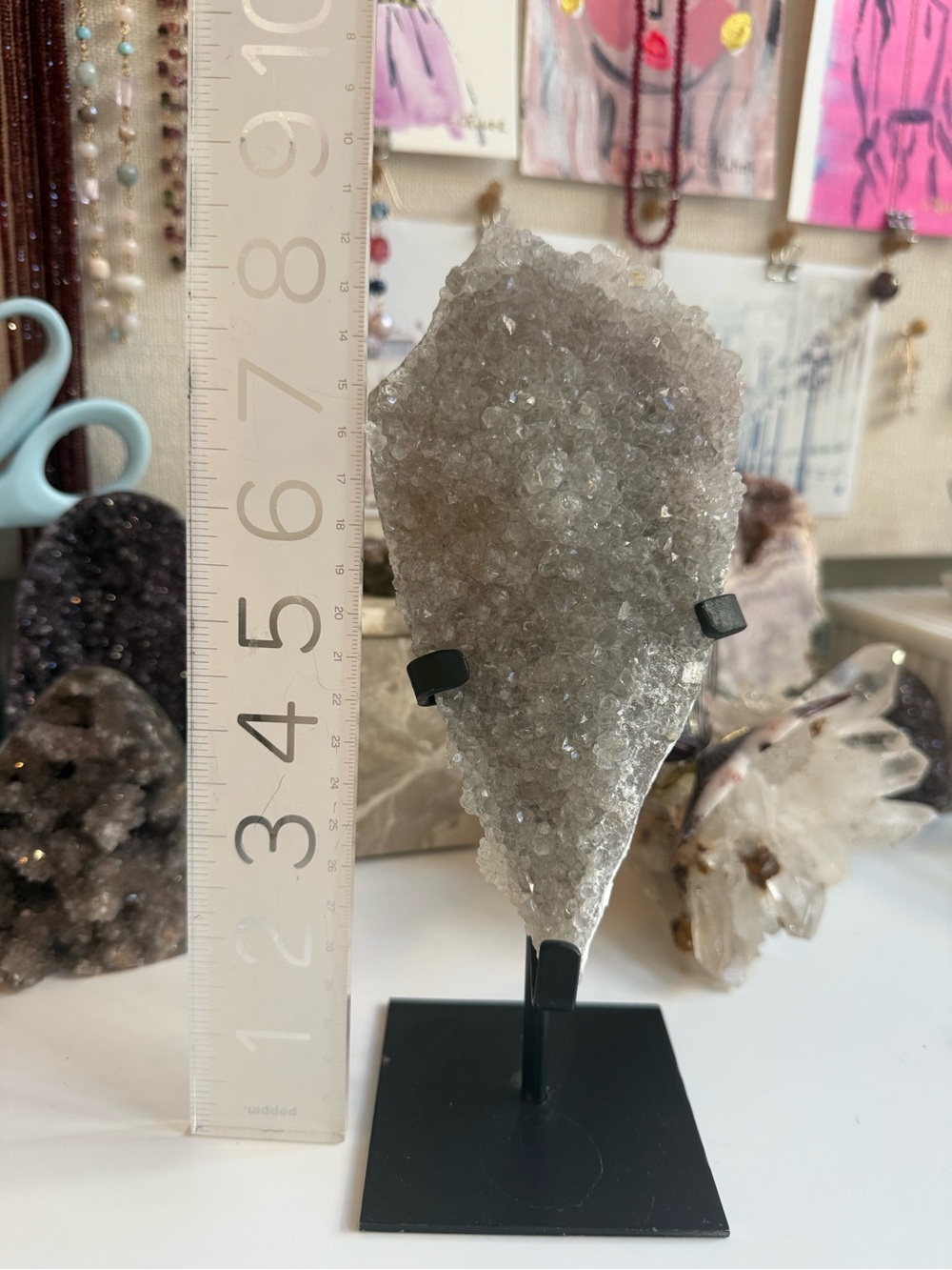 Zeolite specimen on black metal stand Deal of the day!